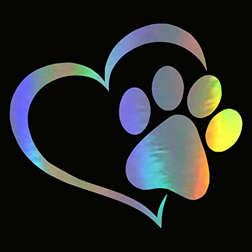Hungmieh Pet Dog Paw Puppy Print Love Heart Vinyl Decal Stickers For Cars Trucks Windows Walls Laptops (5.9X5.2) (Holographic Silver) #TOP2