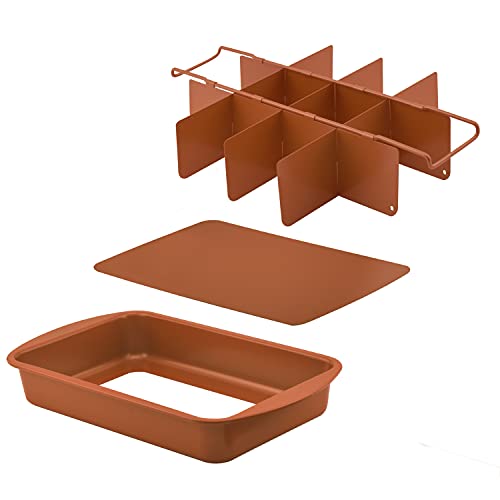 G & S Metal Products Company Baking With G&S Nonstick Brownie Pan With Divider, Copper, 3-Piece Set, Durable And Easy To Use #TOP2