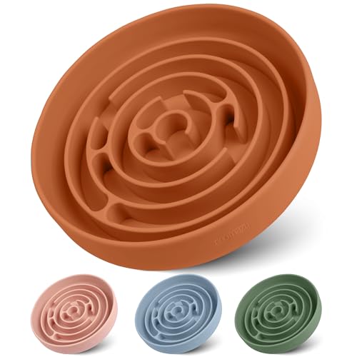 Coomazy Slow Feeder Dog Bowls, Silicone Dog Bowl with Suction Cups, Slow Feeder & Non-Slip Design, Boredom and Anxiety Reducer, Suitable for All Breed Dogs, Orange