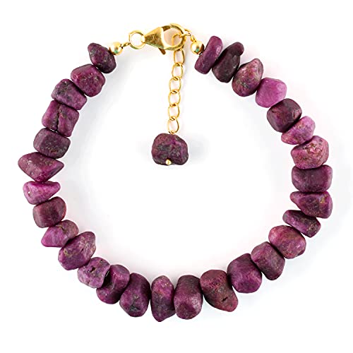 InfinityGemsArt Madagascar Natural Raw Ruby Stone Bracelet, Bolo Bracelet, Rough Dainty Jewelry for Women, July Birthstone, Energy Crystals 14K Gold Plated 925 Sterling Silver Chain 8 inch. 7