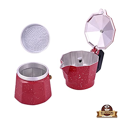 Image of 3D CREATIONS Aluminium Espresso Stove Percolator Polished Cups (Red, 6 Cups)
