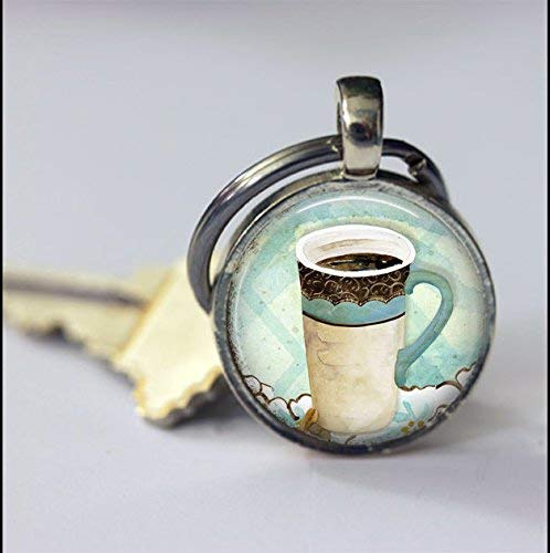 Preisvergleich Produktbild Coffee-Schlüsselanhänger, Cappuccino-Schlüsselanhänger, spezieller Schlüsselanhänger, Zubehör, Glas, rund, silberfarben