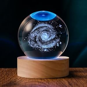 3D Galaxy 60mm Crystal Ball Astronomy Universe Gifts 3D Galaxy Crystal Globe Science Space Themed Physics Gifts Night Light lamp for Kids Men Him Dad Science Teacher