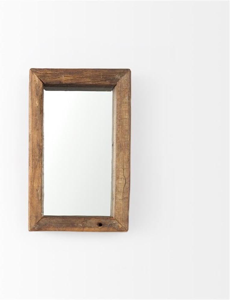 Pemberly Row Small Rectangular Wall Mirror, 12Lx2W X7H, Rustic Mango Wood Frame, Brown Finish, Deep-Set Glass, Natural Grain Texture, Decorative Mirror for Living Room or Bedroom Walls