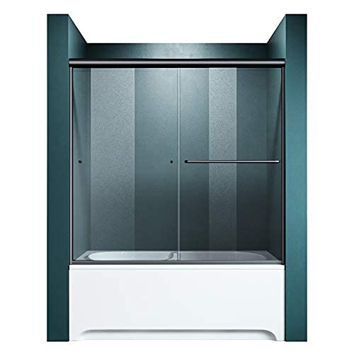 Elegant Bathtub Sliding Shower Door 60" W X 62" H Double Glass Tub Enclosure Shower Door,1/4 In. Clear Glass Tub Shower Doors，Black Hardware #TOP4