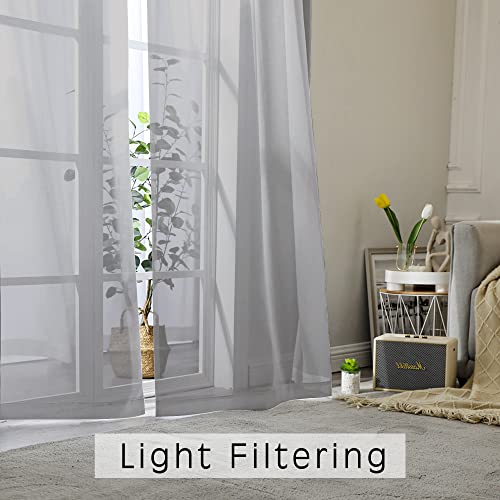 Image of OWENIE Grey Sheer Curtains 24 Inches Long 2 Panels for Bathroom Window, Rod Pocket Light Filtering Sheer Tier Curtains for Small Kitchen Laundry Room, RV, Camper Travel Trailers, 42W x 24L, Gray