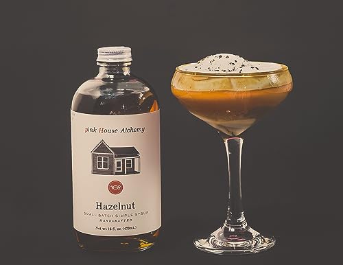 Image of Pink House Alchemy Hazelnut Simple Syrup - 16 OZ Bottle for Coffee, Cocktail, Mocktail and Non Alcoholic Drinks, All-Natural Non-GMO