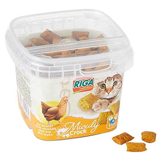 Riga - Miouly Crock Poulet - Friandise pour Chat Croustillante - Riche en Vitamines et en Protéines - Paquet de 75g