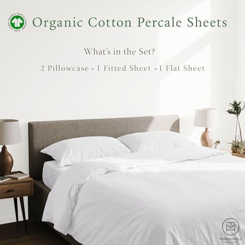 Threadmill 100% Organic Cotton Sheets for Queen Size Bed | GOTS Certified - Percale Sheets Queen - Soft Cooling Sheet - Deep Pockets | 4 Piece Set - Thumbnail 3
