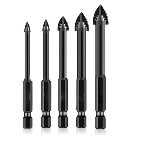 Conjunto de 5 Brocas Pontiagudas para Concreto e Cerâmica, Ponta de Diamante, Preto