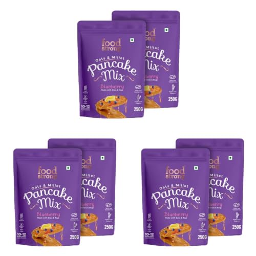 Image of Foodstrong Oats and Millets Blueberry Pancake Mix, High Protein & Fibre, No Maida, No Refined Sugar - Made With Jaggery, Eggless Instant Breakfast Mix 250G (Pack Of 6)