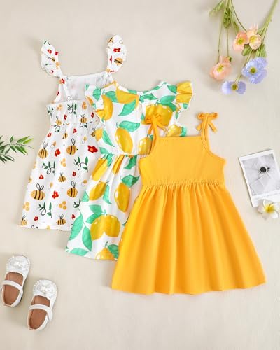 Toddler Girl Dress Little Girl Clothes Ruffle Sleeveless Multipack Floral Flamingo Striped Summer Spring Casual Dresses3