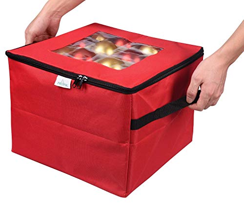 Propik Christmas Ornament Storage Box, Organizer Holds Up To 48 Xmas Balls With 3 Separate Removable Trays, Container Has Dividers To Organize Holiday Tree Ornaments (Red) #TOP7