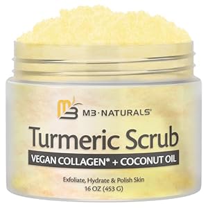 Exfoliating Turmeric Scrub and Skin Exfoliator with Collagen and Coconut Oil, Gently Exfoliates Face, Body, Hands, and Feet, Moisturizing Skincare, 16 oz by M3 Naturals