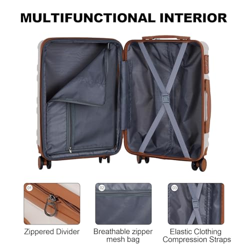 3-Piece Luggage Set with 360° Spinner Wheels and TSA Lock, Carry-On and Checked Suitcases, Lightweight Hardshell, Blue and Beige4