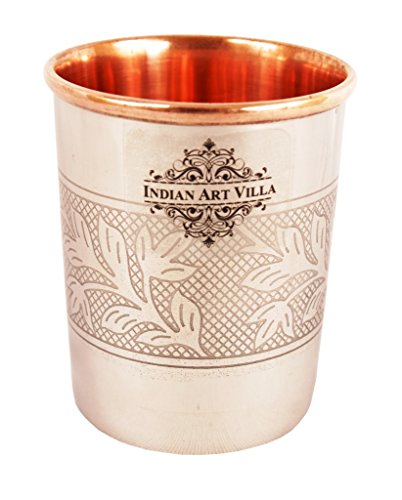 INDIAN ART VILLA Embossed Design Steel Copper Glass Tumbler, Drinkware & Serveware, 250 ML