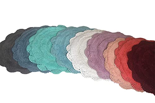 Chardin Home Provincial Blue Crochet Bathrug, 100% Cotton Round Bathmat With Artisanally Handcrafted Crochet Border, 21X34 Inch Oval, Medium Rug, Perfect For Half Baths, Powder Rooms, Bathrooms #TOP6