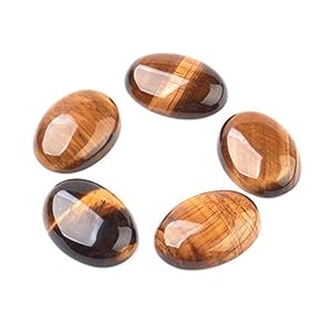 Fashewelry 10Pcs Natural Tiger Eye Cabochon Stone Half Oval Beads 40x30mm Large Flat Back Gemstone Chakra Healing Crystal Cover Cabs for Jewelry Making