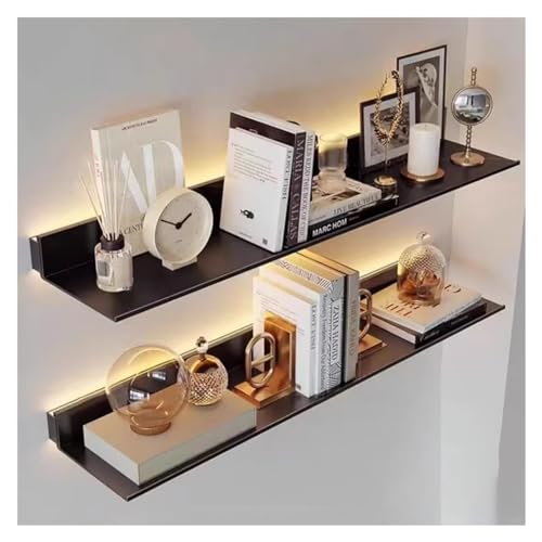 Estantes de pared iluminados de una sola capa LED integrados, soportes de exhibición de aleación de aluminio, estantes flotantes montados en la pared, estantes de metal creativo ligero para estante de