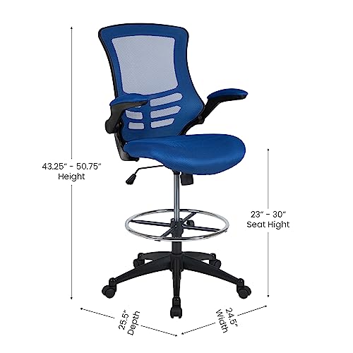 Image of Flash Furniture Kelista Mid-Back Swivel Office Chair with Adjustable Seat Height, Ergonomic Mesh Desk Chair with Flip-Up Armrests, Blue