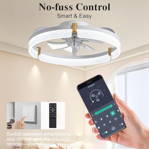 20" Modern Low‑Profile Ceiling Fans with Lights and Remote Control, White - image 4