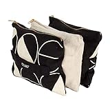 Erin Condren Medium Accordion Zipper Pouch - Black Half Moon. 3 Pouches. Accordion Style Pouches for Organization w Gold Zipper Closures. Stylish and Sturdy Cotton Canvas Material