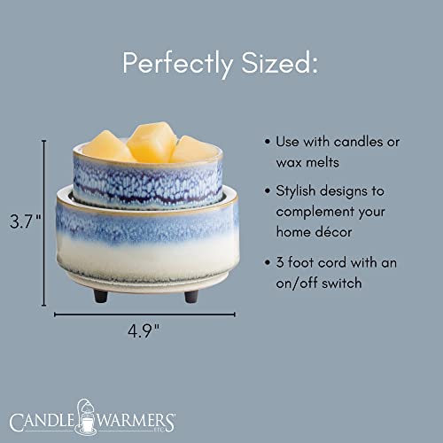 Candle Warmers ETC 2-in-1 Candle and Fragrance Warmer for Warming Scented Candles or Wax Melts and Tarts with to Freshen Room, Blue and White Horizon - Thumbnail 3