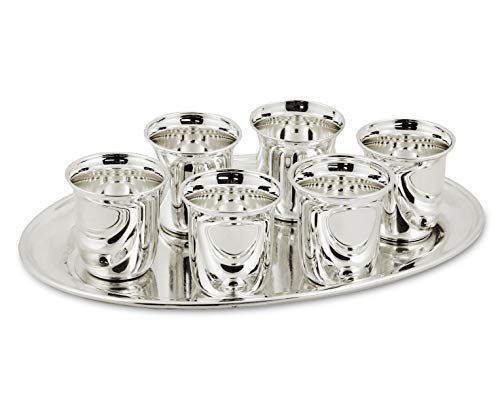 Edzard Set per liquori da 7 Pezzi, 6 Bicchieri da liquore e Vassoio da Portata, Altamente Placcato in Argento, Vassoio 22 x 15 cm, Altezza Bicchiere 5 cm, capacità per Ogni Bicchiere 0,04 Litri