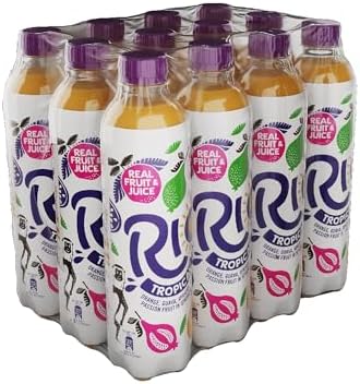 Rio Tropical Original Fizzy Drinks 500ml | 12 Soft Drink Pack with Real Orange, Apricot, Mango, Passion Fruit & Guava Juice Flavours | Lightly Sparkling Water Bottles of Pop with Vitamin C | 12x500ml