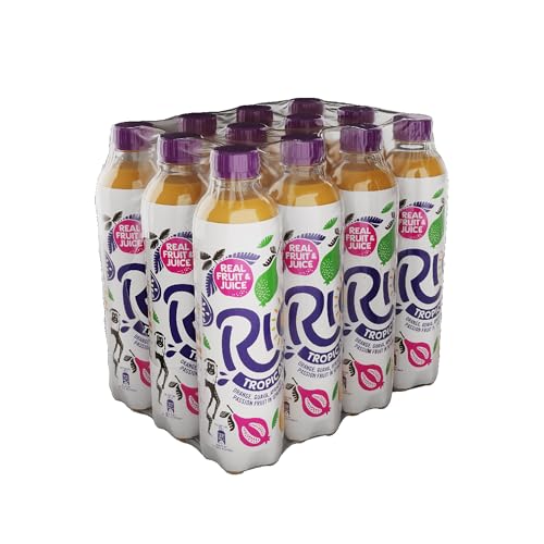 Rio Tropical Original Fizzy Drinks 500ml | 12 Soft Drink Pack with Real Orange, Apricot, Mango, Passion Fruit & Guava Juice Flavours | Lightly Sparkling Water Bottles of Pop with Vitamin C | 12x500ml