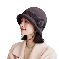 TCNGKIJIUK Winterhut für Damen und Mädchen, mit Glocke, Strickmütze, elegant, Vintage, 1920er, warmer Melonenhut, Kirchenhut mit klassischer Blume, Baskenmütze, Herbst-Winter, violett, 60