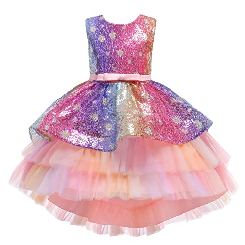 Glamulice Flower Girl Rainbow Tulle Dress High-Low Wedding Party Bridesmaid Birthday Pageant Dresses
