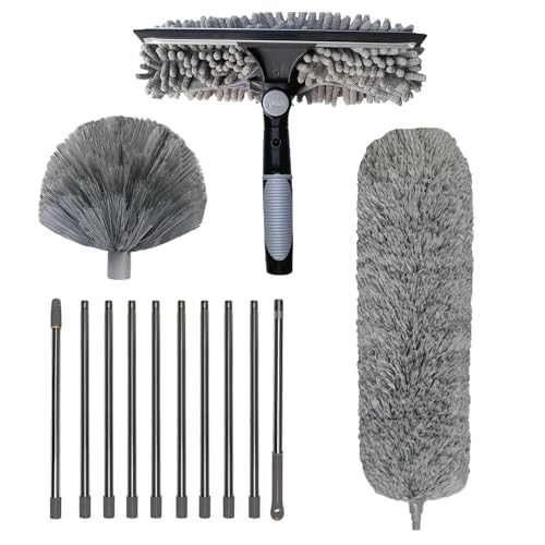 延長ポール付きフェザーダスター、ハイクモの巣クリーナーマイクロファイバー、13個再利用可能、曲げ可能、洗えるクモの巣ダスター、多機能天井ファンブラシ、埃取りクリーニングウィンドウランプシェードシェルフ用