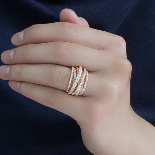 925 Silver Shining White/Rose Gold X Criss Cross Ring Cubic Zirconia Promise Rings CZ Cross Knot Ring 14K Gold Diamond Pave Ring, Multi-Row Design Engagement Wedding Ring for Women (Rose Gold8)2