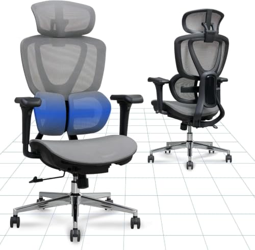 Migliori scrivanie regolabili in altezza FLEXISPOT BS8G Sedia Ufficio Ergonomica Poltrona da Ufficio Poltrona Girevole Regolabile in Altezza, con Supporto Lombare per Poggiatesta e Funzione di Inclinazione (Grigio)