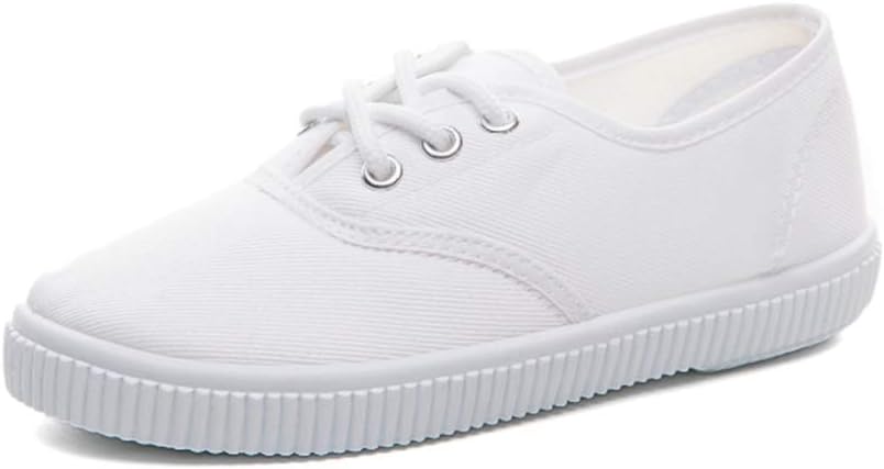 JGKDTX Boy's Girl's Lace up Sneakers Unisex White Canvas Shoes(Toddler/Little Kid)