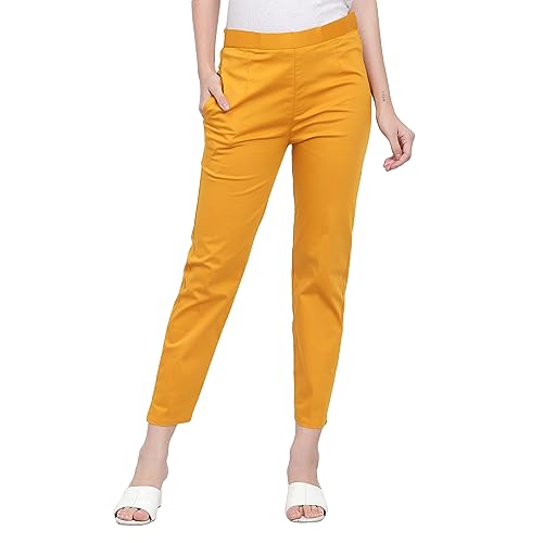 Image of BLUE STAR SHARK Stretchable Cotton Lycra Cigarette Pants | Versatile and Stylish Women's Pants | Comfortable Slim Jeggings | Ankle Length Straight Trousers for Office, Formal, Casual Wear