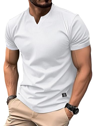 PLEPAN Mens Muscle T Shirts V Neck Short Sleeve Henley Shirt Hipster Longline Gym Workout Athletic Tee Shirts3