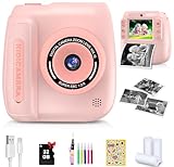 Kids Camera Instant Print, 48MP Instant Camera with 32GB Card & Photo Paper & Sticker, 1080P Videos Toddler Cameras for Childrens, Christmas Birthday Gifts for 10 Year Olds Girls Boys