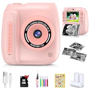 Kids Camera Instant Print, 48MP Instant Camera with 32GB Card & Photo Paper & Sticker, 1080P Videos Toddler Cameras for Childrens, Christmas Birthday Gifts for 10 Year Olds Girls Boys