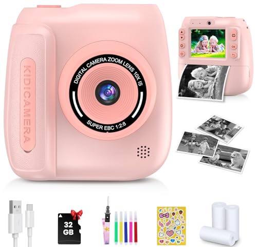 Sofortbildkamera Kinder, 1080P Kinderkamera Sofortbildkamera mit 32GB Karte & 3 Bände Druckpapier, 48MP 2,4 Zoll Kamera Kinder Sofortdruck, Geschenke für...