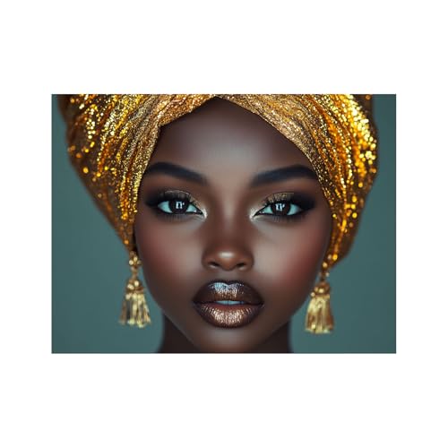 Tableau africaine femme peinture murale moderne impression toile dorée 70x100