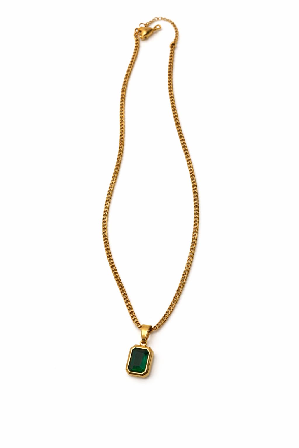 Gold-Tone Cuban Chain Necklace with Emerald Green Pendant-image-1