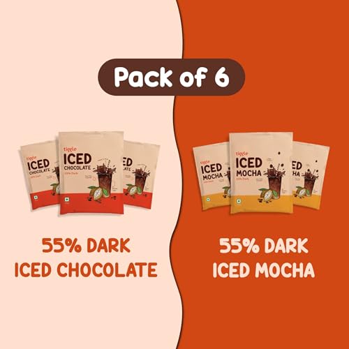 Image of Tiggle Assorted Iced Chocolate Mix - Summer Special (3 Sachets Each) | 55% Dark & Mocha | Cold Chocolate Powder for Milkshakes | Smooth & Chocolatey | Ready in 10 Seconds | No Refined Sugar | Best Served Cold