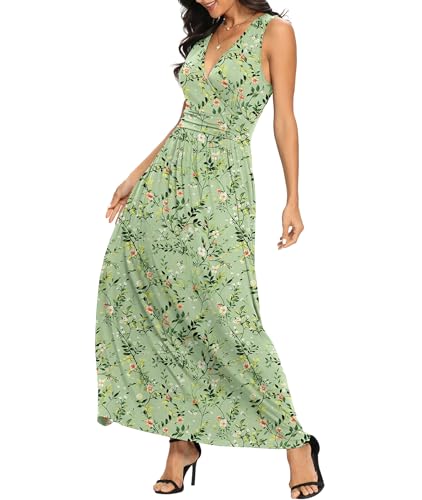 Image of LILBETTER Women Sleeveless Deep V Neck Loose Plain Long Maxi Casual Dress