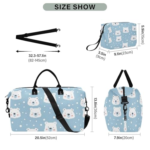 Polar Bear Light Blue White Travel Duffle Bag,Large Weekender Travel Bag for Women Men Waterproof Luggage Bag with Trolley Sleeve,Airplane Travel Essentials for Flying3