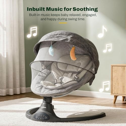 Image of Baybee Automatic Electric Baby Swing Cradle for Newborn with Adjustable Speed, Soothing Music, Rocker Function, Mosquito Net, Safety Belt & Removable Toys (Black)
