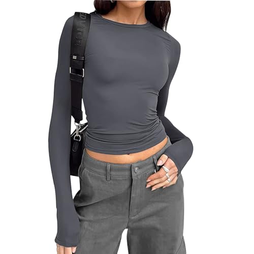 Uwiyo Damen Langarmshirt Slim Fit Y2K Oberteile Basic Langarm Shirts...