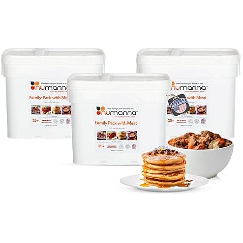 Numanna Triple Family Pack with Meat Buckets 438 Servings Made In USA, No Added Preservatives 25+ Year Shelf Life 31,741 Calories Per Bucket Easy to Prepare Emergency Food Family Meat Survival Pack Cover
