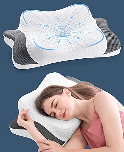 Elegear Pillow for Neck Pain Relief Ergonomic Adjustable Contour Cervical Pillow for Sleeping Memory Foam Slow Rebound & Release Evenly Orthopedic Neck Support Pillow for Side/Back/Stomach Sleeper